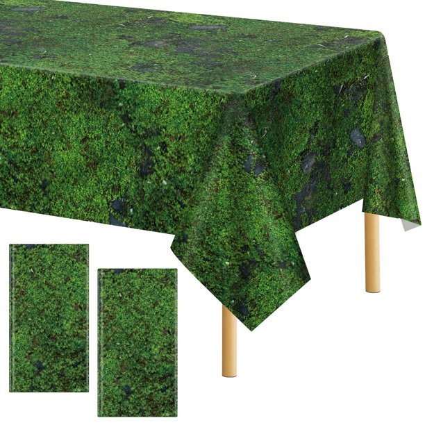 Mantel Durony de plástico con estampado de musgo verde, 274 x 137 cm, 2 unidades