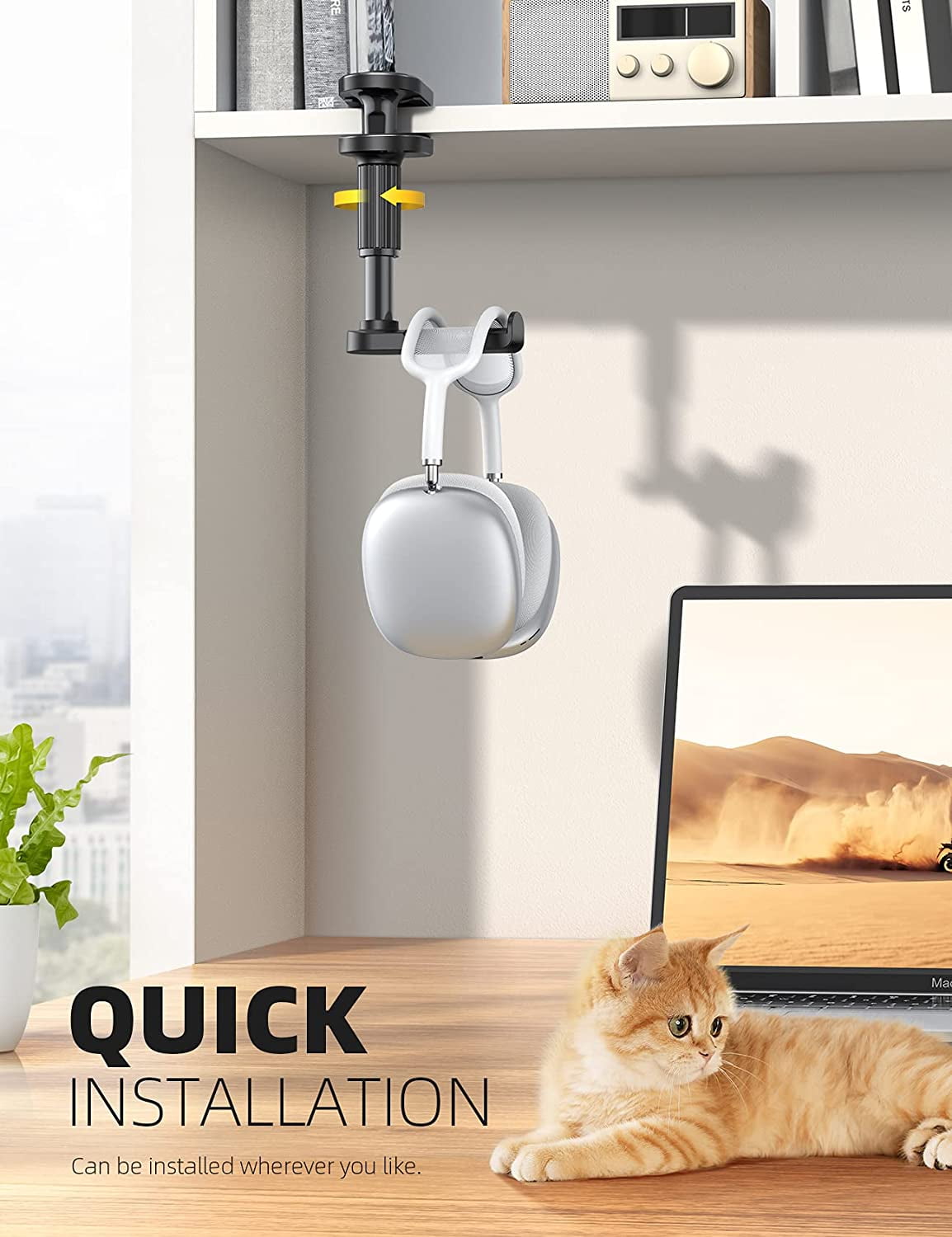Lamicall Headphone Stand, Headset Hanger - Adjustable & 360 Degree Rotating Gaming Earphones Hook - Black