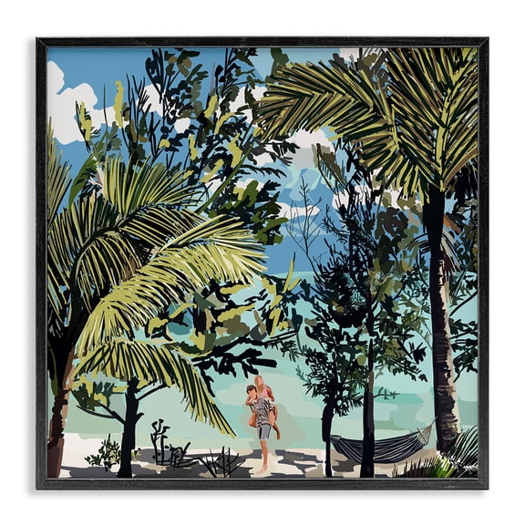 Stupell Industries Contemporary Couple on Summer Beach Black Framed Giclee Art, 12 x 12, by Amelia Noyes