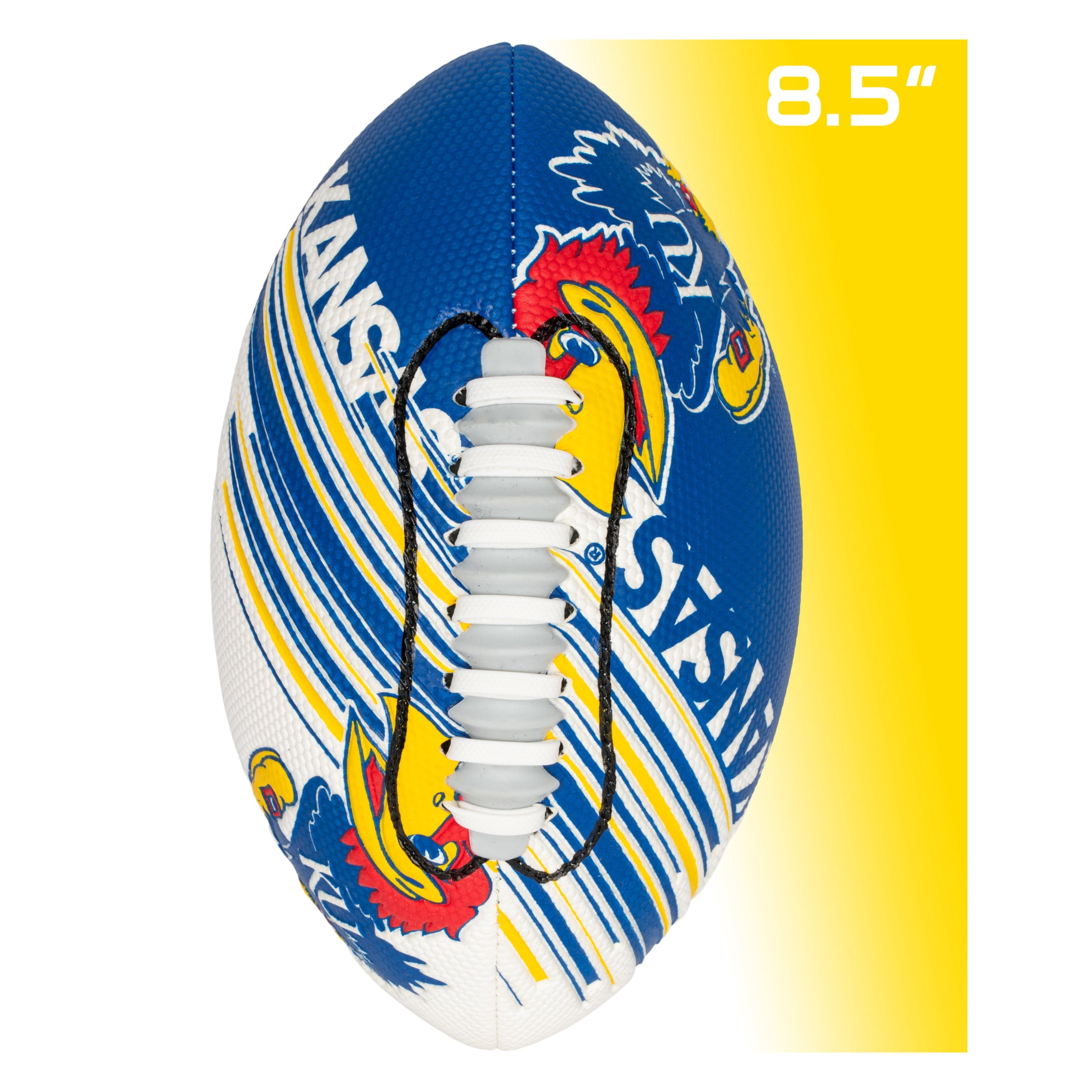NCAA Kansas Jayhawks Foam Football - Youth Mini Football for Kids - 8.5" Junior Soft Foam Football - SPACELACE Easy Grip Cover - Perfect Toy Football for Kids