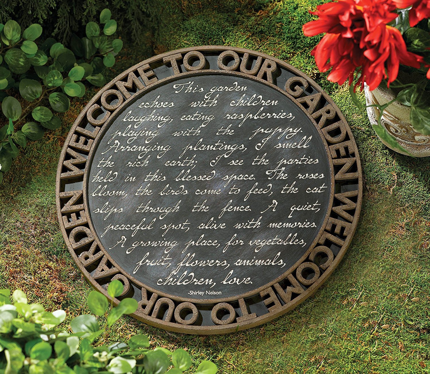 Grasslands Road Estate "Welcome to Our Garden" Script Motif Stepping Stone Plaque with Metal Stand - image 2 of 2