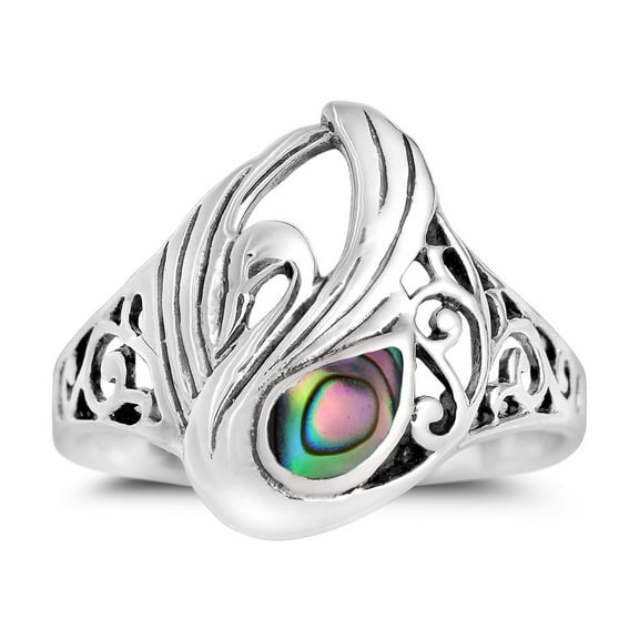 Majestic Swirl Swan Abalone Shell Wings Sterling Silver Ring-9