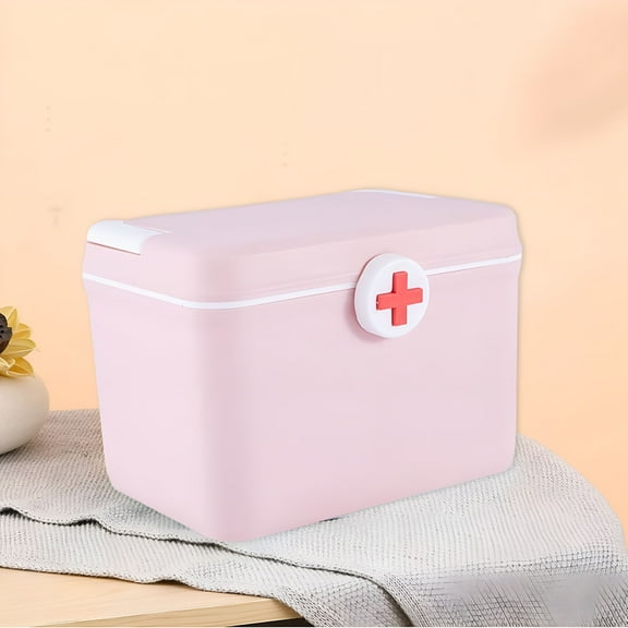 LAMIRO First Aid Box Organizer,Empty 8.5 Inch Blue Vintage First Aid Kit Tin Metal Medical Box First Aid Storage Box Container Bins with Dividers,Removable Tray and Cross Logo