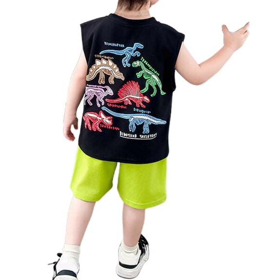 Hiijoy Toddler Boys Summer Outfits Dinosaur Luminous Tank Top and Shorts Set, Sizes 4-5T