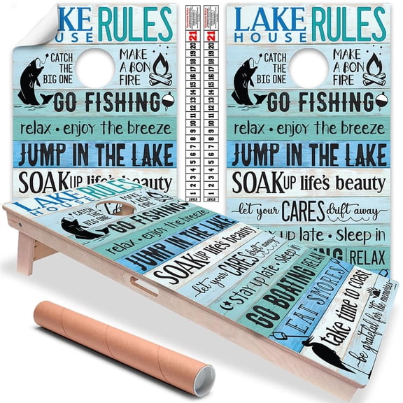Cornhole Board Wraps and Decals for Boards Set of 2 Skins Professional Vinyl Covers Sticker Lake Rules Fishing Boat or Cabin Cornhole Wraps Stickers Cornhole Skins Cornhole Wraps for Boards