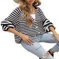 thumbnail image 3 of Cardigan Sweaters for Women Color Block Long Sleeve V Neck Sweater Fashion Kint Striped Open Front Button Outerwear, 3 of 7
