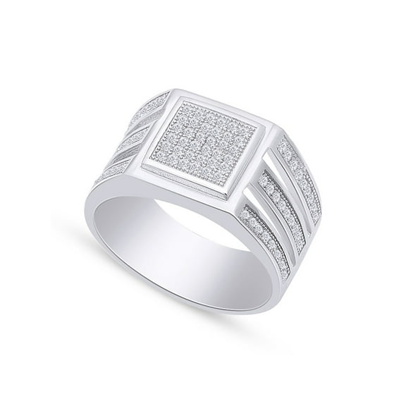 1 Carat (Cttw) Round Cut Sparkling White Cubic Zirconia Square Frame Men's Anniversary Wedding Band Ring In 14k White Gold Over Sterling Silver Ring Size-10.5