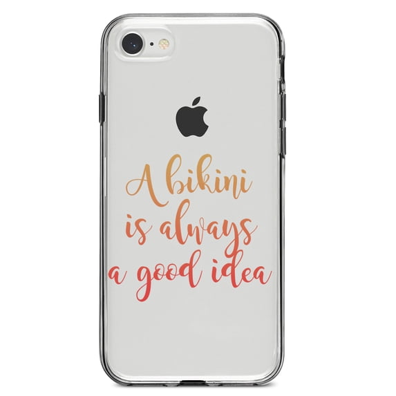 DistinctInk Clear Shockproof Hybrid Case for iPhone 7 8 SE (2020 Model) 4.7" Screen TPU Bumper Acrylic Back Tempered Glass Screen Protector - A Bikini is Always a Good Idea