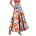 thumbnail image 2 of Women's High Waisted Maxi A-Line Skirt Floral Print Boho Style Flowy Swing Long Skirt with Pockets Casual Summer Beach Vacation Apparel Breathable Lightweight Elegant Bottoms, 2 of 9