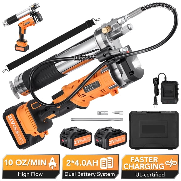 SPBTAR Cordless Grease Gun, 12000 PSI Electric Grease Gun Kit with 10 Oz/Min High Flow, 2×4.0AH Batteries and Charging Cradle, 40" Hose & LED Light for Tractors, Trailers, and Machine Maintenance