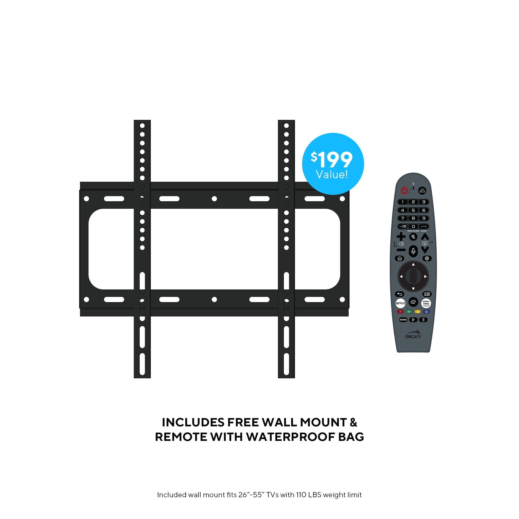 NavaTV 55" 4K UHD LED Partial Sun Outdoor Smart TV + Wall Mount, IP54 Weatherproof, Tempered Anti-Glare Television (NVTV550SM)
