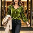 thumbnail image 7 of NominalSnug Women's Velvet Tops Ruffle V Neck Dressy Casual Blouse Long Sleeve Top Elegant Vintage Party Shirt for Fall Winter, 7 of 7