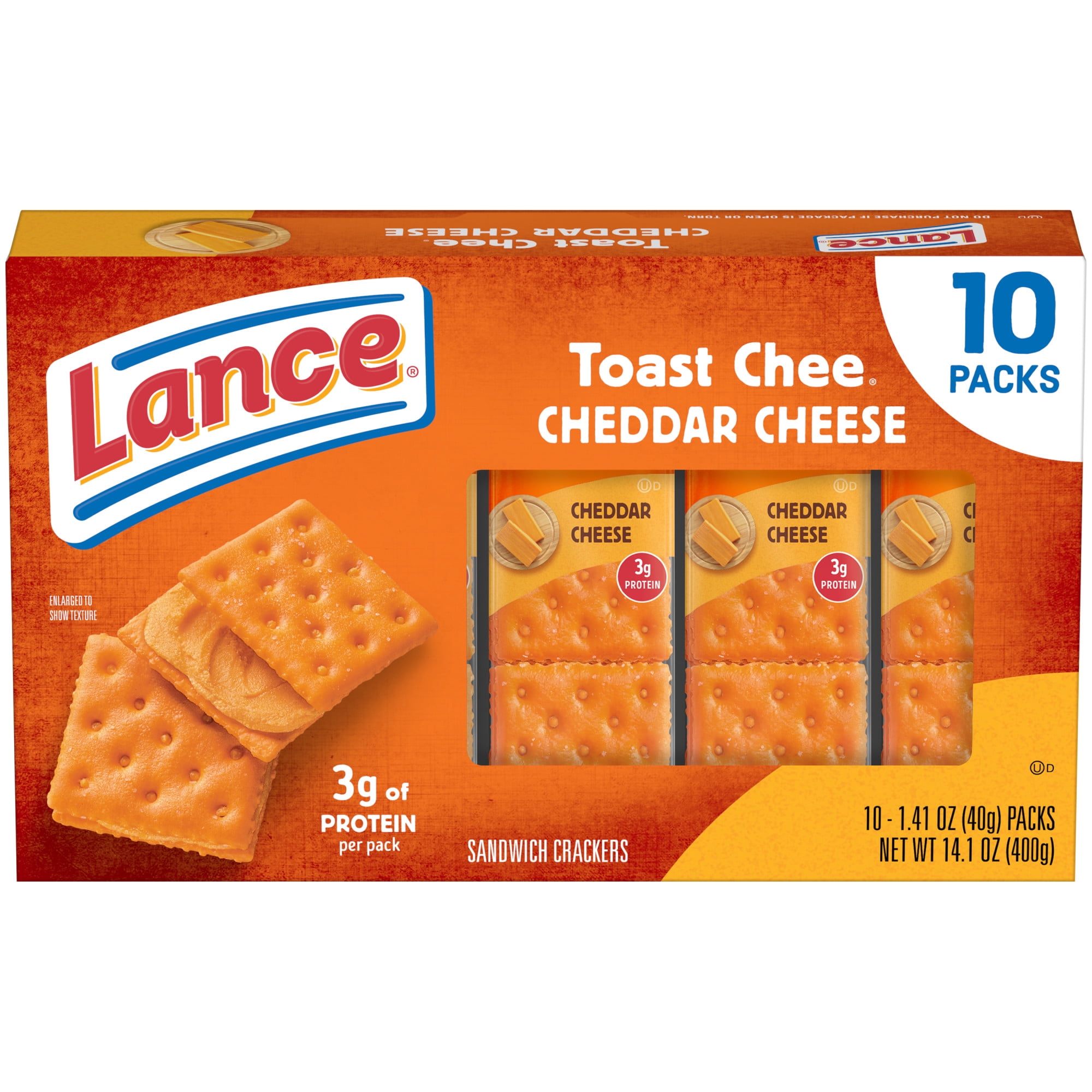 Lance ToastChee Cheddar Sandwich Crackers Snack Packs, 10 Count 1.41 oz