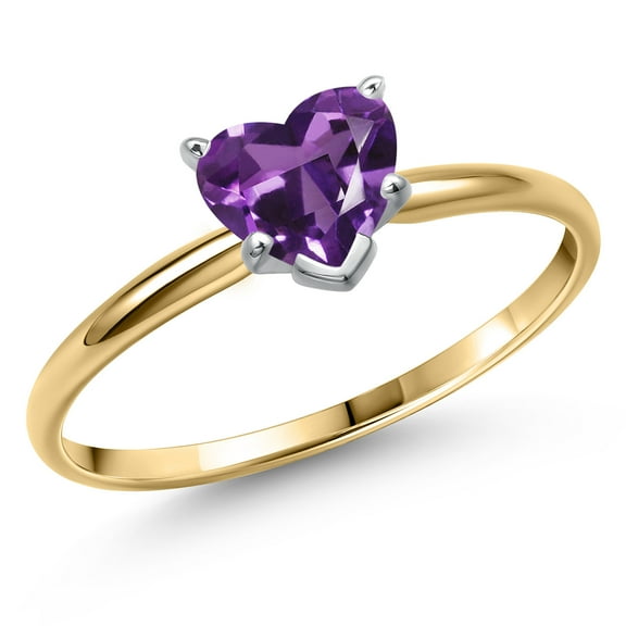 Gem Stone King 14K Two Tone Gold Purple Amethyst Solitaire Engagement Ring for Women | 0.42 Cttw | Heart Shape 5MM | Gemstone February Birthstone | Size 5