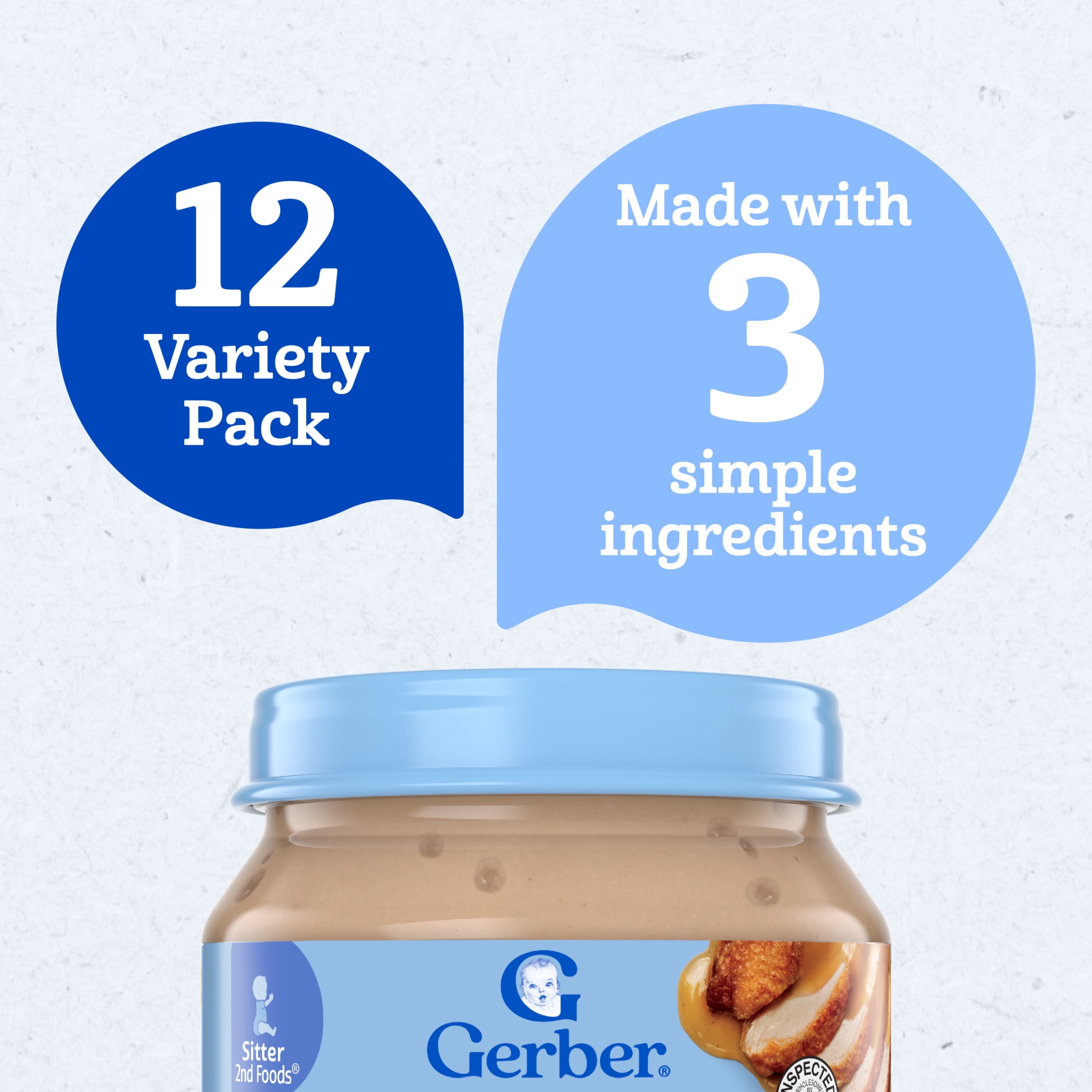 Gerber 2nd Foods Puree Favorites, Chicken and Turkey Baby Food Variety Pack, 2.5 oz Jars (12 Pack)