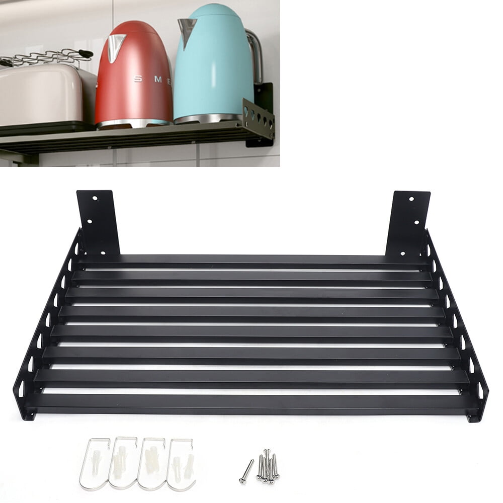 DENEST Microwave Oven Bracket Shelf Kitchen Holder Storage Rack Wall Mount with 4 Hooks