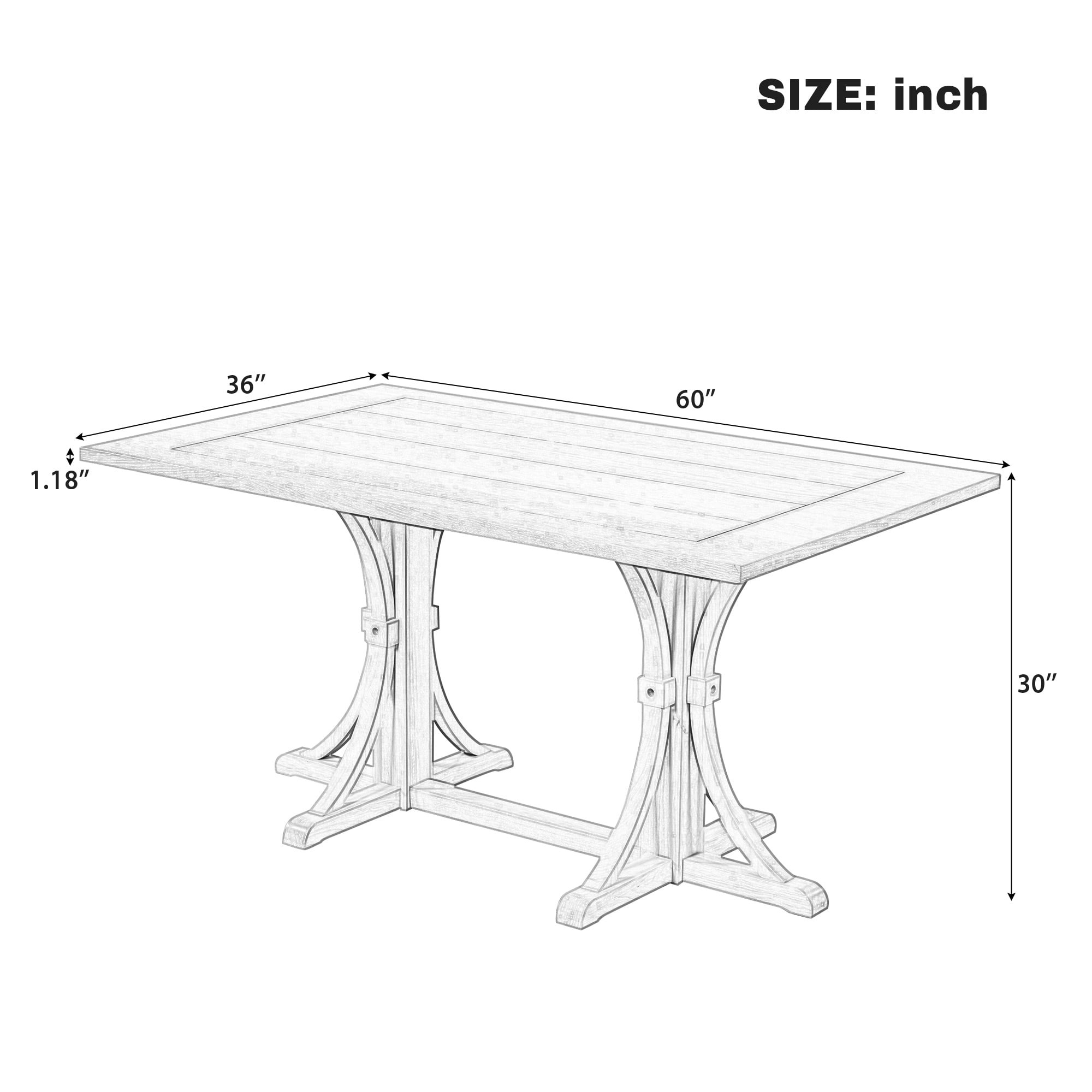 Aukfa 60" Solid Wood Farmhouse Dining Table for 6, Natural Oak Kitchen Table with Trestle Base, Natural
