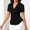 thumbnail image 1 of Xuyuer Women's Lace Patchwork Short Sleeve Blouse, Button V-Neck Casual Fashion Top Solid Color Shirt, 1 of 6
