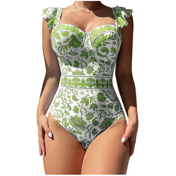 Faldas de Verano de las Mujeres Vintage Impreso Falda de Playa Bikini Conservador Conjunto de Trajes de Baño, Poliéster Spandex para Vacaciones Informales