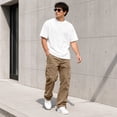 thumbnail image 4 of Men's Multi Pocket Work Pants Straight Leg Drawstring Waist Loose Fit Outdoor Hiking Breathable Cargo Trousers, M, 4 of 5
