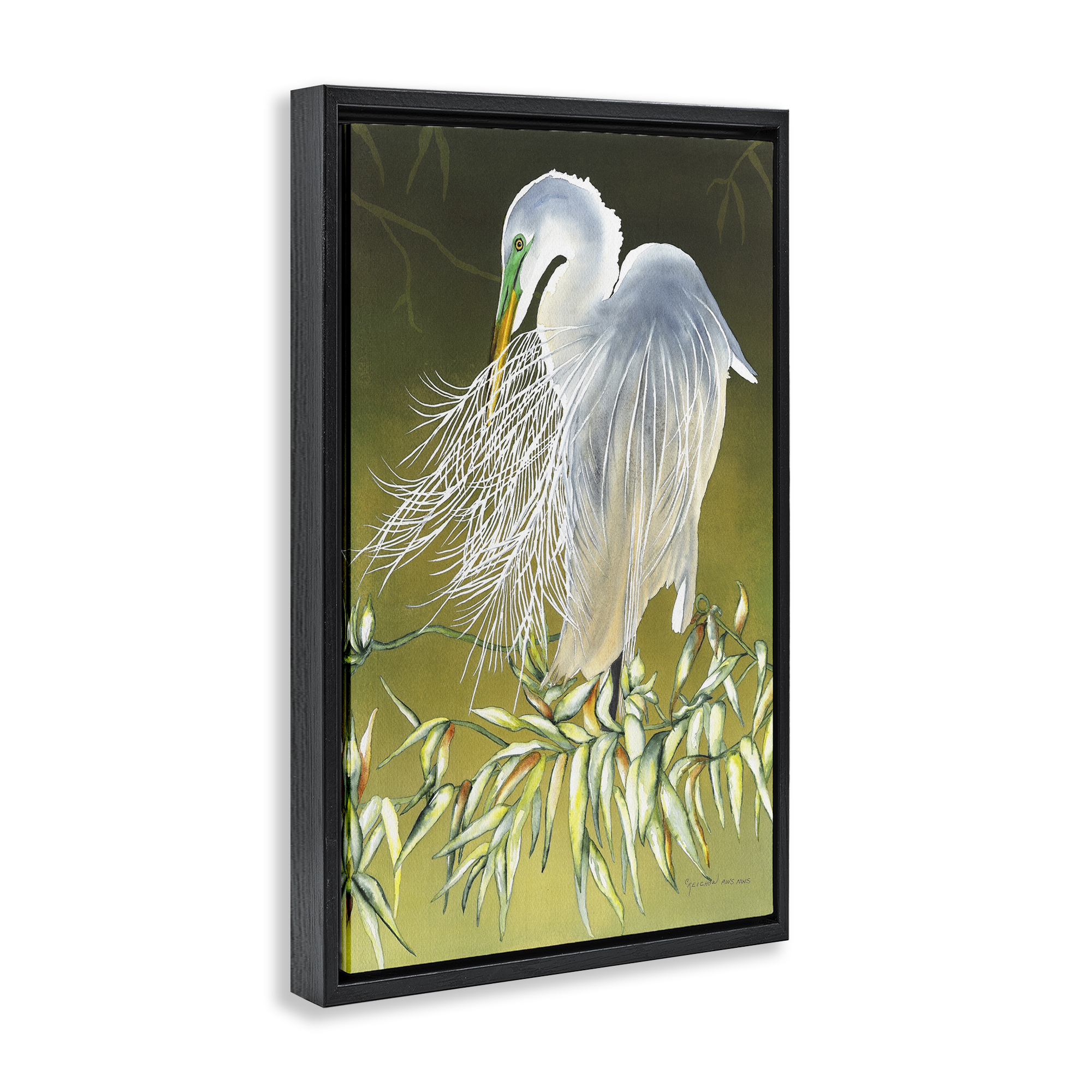 Stupell Industries Heron with Detailed Feathers Animals & Insects Painting Black Floater Framed Canvas Art Print Wall Art, 21 x 31