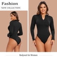 thumbnail image 4 of ANYFIT WEAR Women's Mock Turtle Neck Fleece Lined Zip Up Thong Bodysuit Long Sleeve Shirt Going Out Tops for Cold Weather, 4 of 6