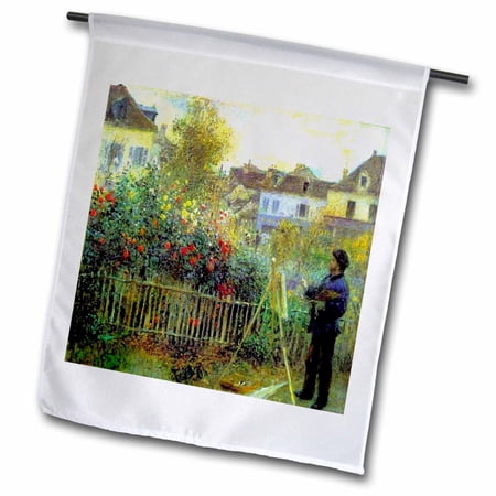 3dRose Renoir 1873 Painting Of Monet Painting In His Garden - Garden Flag  18 by 27-inch