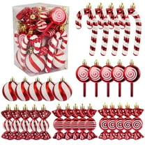 HUISZJ 30pcs Christmas Tree Candy Ornaments, Novelty 6 Styles Ball Decoration with Cane Candy, Plastic Hanging Ornament for New Year Party Decor