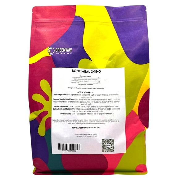 Bone Meal Fertilizer 3-15-0 Organic Nitrogen & Phosphorus Fertilizer - 10 Pounds