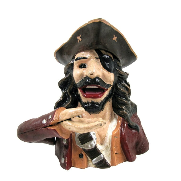 Vintage Cast Iron Mechanical Pirate Hat Coin Piggy Bank Antique Nautical Decor Vintage Cast Iron Mechanical Pirate Hat Coin Piggy Bank Antique Nautical Decor