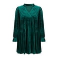 thumbnail image 5 of JGGSPWM Women's Fashion Casual Velvet Long Sleeve Dress Casual Solid Color V Neck Empire Waist Mini Dress Party Dress Green L, 5 of 6