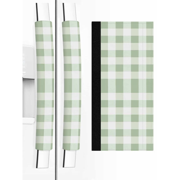 Sage Green Plaid Refrigerator Door Handle Covers Set of 2, Spring Farmhouse Buffalo Checkered Kitchen Fridge Microwave Oven Dishwasher Stove Cabinet Handle Protectors, Washable Appliance Decor