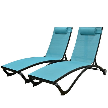 Vivere Aluminum Glendale Lounger Set Made with Premium Phifertex Outdoor Fabric ( 330 lb Capacity) Blue Hawaii