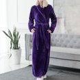 thumbnail image 2 of Defitshape Women's Plush Long Robe Soft Cozy Long Sleeve Full Length Fuzzy Fleece Bathrobe Spa Hot Tub Hotel Bath Belted Winter Fluffy Maternity Warm Kimono Pocket Purple Large, 2 of 5