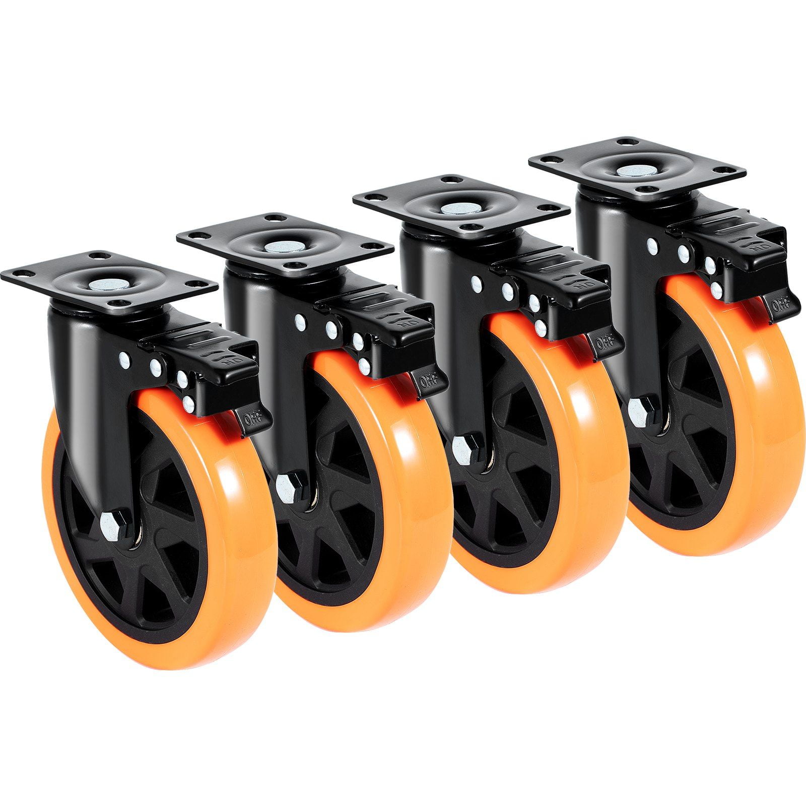 Non-Marking 6" Swivel Plate Casters - 4-Pack with Security Lock, 700lbs Capacity, PVC Wheels for Furniture/Cart