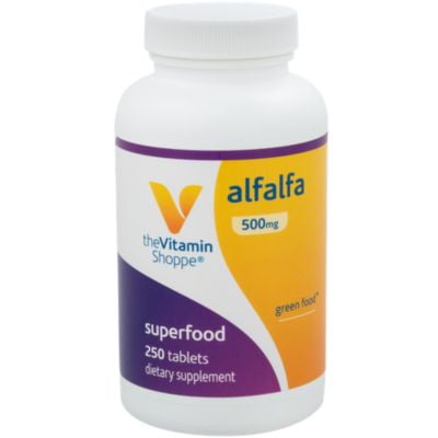 The Vitamin Shoppe Alfalfa 500 MG  Natural Green Food Supplement, Nature's Superfood  Antioxidant Green Superfood (250
