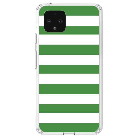 DistinctInk Clear Shockproof Hybrid Case for Google Pixel 4 XL (6.3" Screen) - TPU Bumper, Acrylic Back, Tempered Glass Screen Protector - Green & White Bold Horizontal Stripes