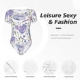thumbnail image 4 of KLL Women 's Crew Neck Bodysuit Jumpsuits Lavender Flowers Print Short onesies Stretch T Shirts, 4 of 7