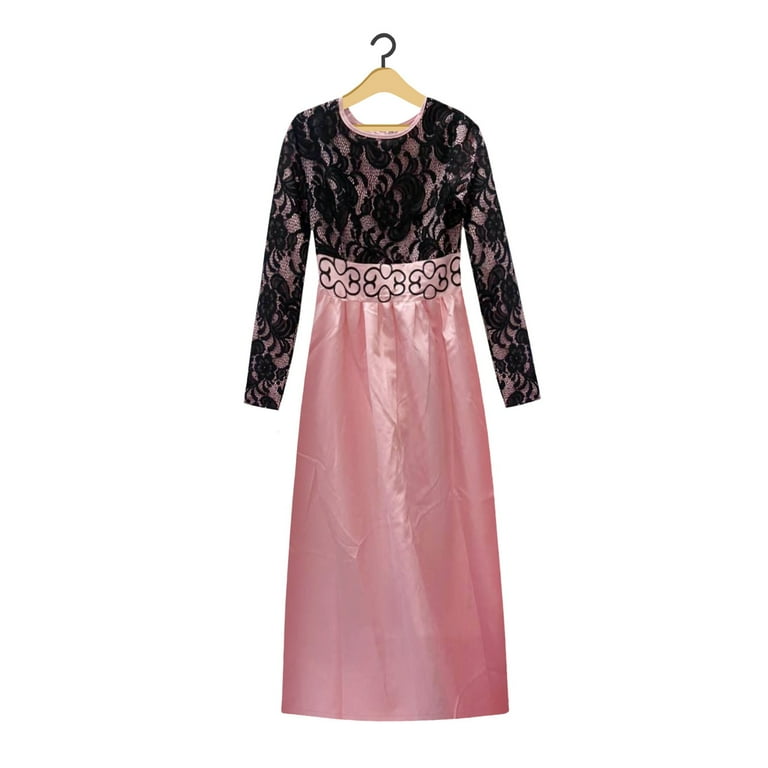 HJYCHN Elegant Arab Abaya Kaftan Maxi Dress with Intricate Stitching and  Delicate Lace Design for Women Pink L - Walmart.com