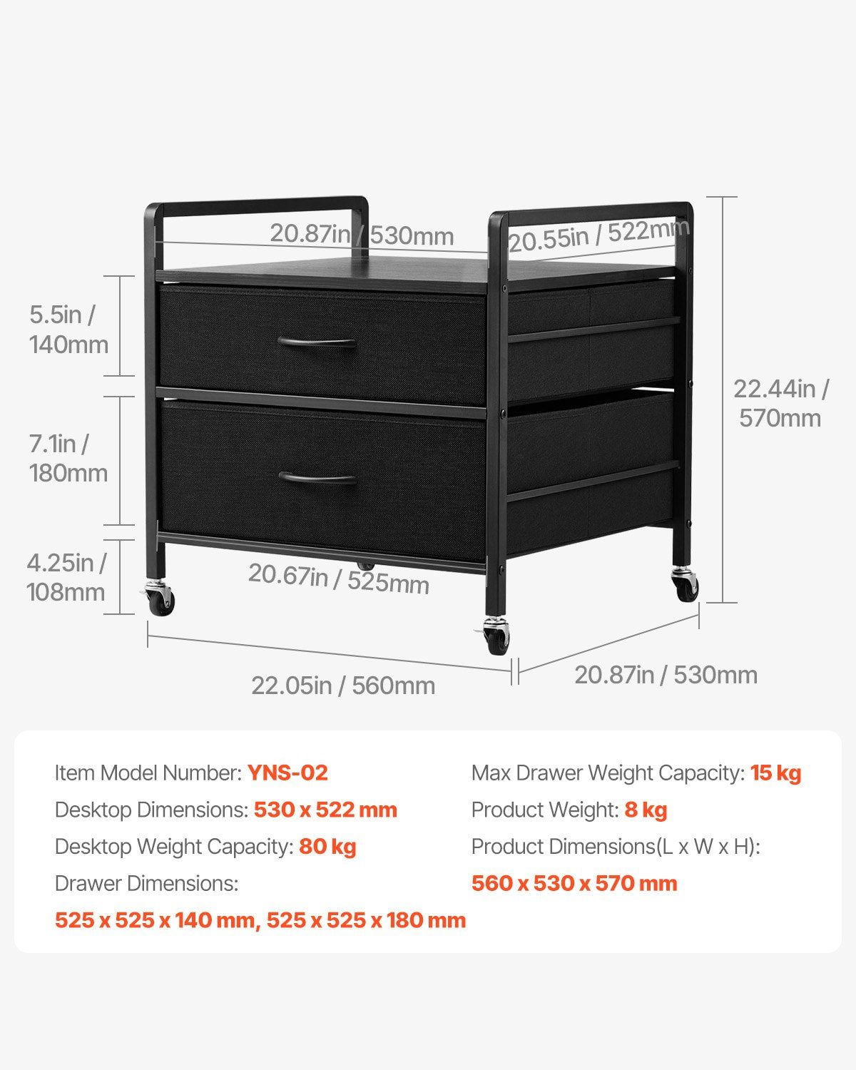 2-Drawer Mini Fridge Table, 176 lbs Capacity, Black Storage Stand for Small Refrigerators