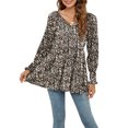 thumbnail image 2 of Mujeres floral impreso Top V Masajeadores de cuello pullover ruffle hem linterna manga larga alta cintura casual túnica para señora type2 S, 2 of 8
