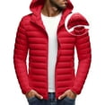 thumbnail image 4 of Mrmaere Men's Hooded Puffer Jacket Full-Zip Horizontal Quilted Lightweight Warm Outerwear for Daily & Cold-Weather Red XXL, 4 of 9