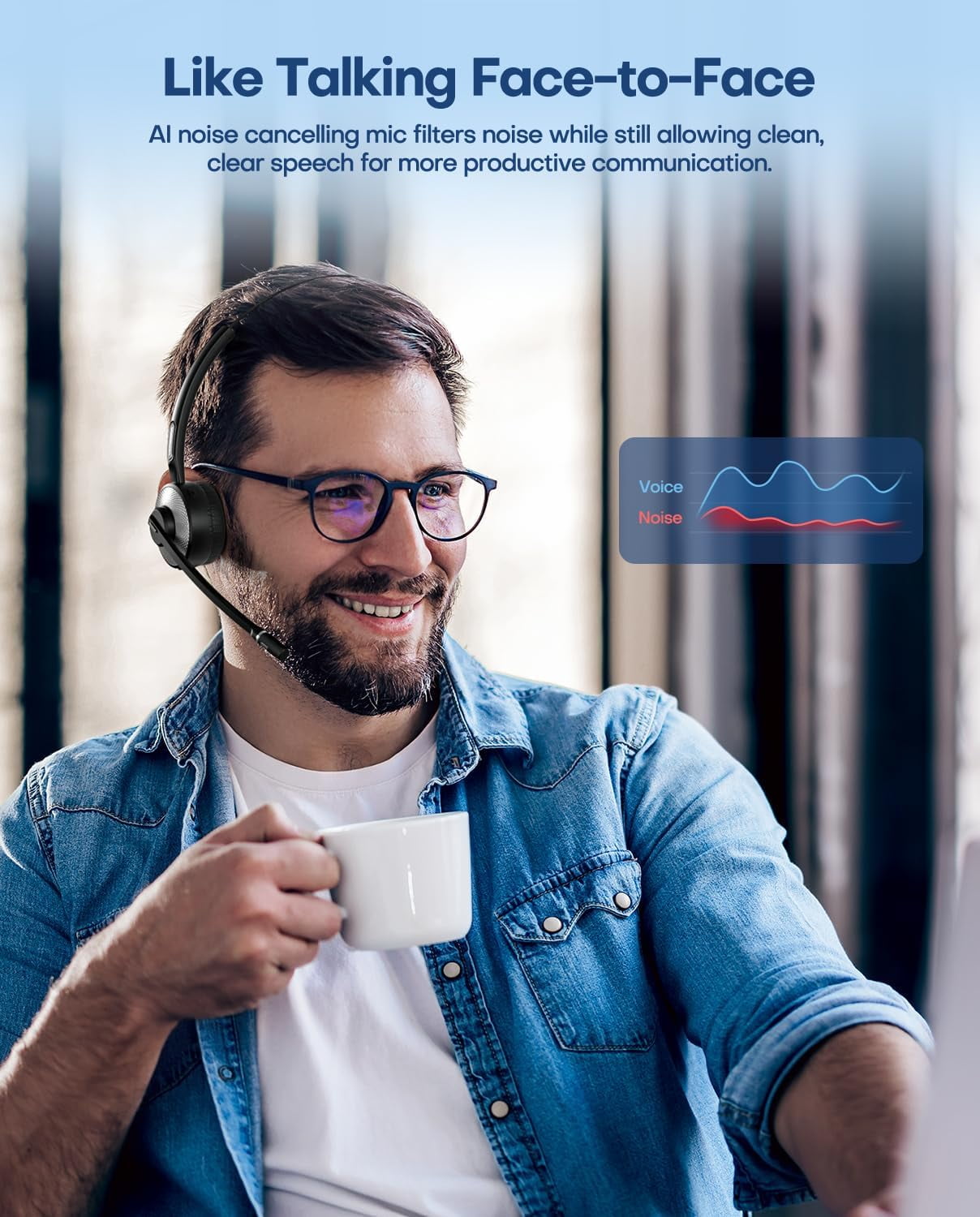 Swiifome Bluetooth Headset V5.3 with Mic for Work, Lightweight Computer Headset with Microphone for PC with Noise Cancelling Mic, Mute Button, Multipoint, and Charging Base