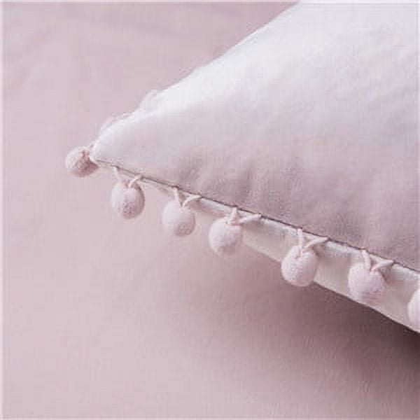 Phantoscope Velvet Series Pom Pom Square Decorative Throw Pillow, 18" x 18", Light Pink, 1 Pack