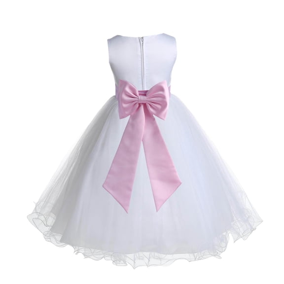 Ekidsbridal White Pink Tulle Rattail Edge Flower Girl Dress Christening Formal Evening Gown for Photoshoots 829T S
