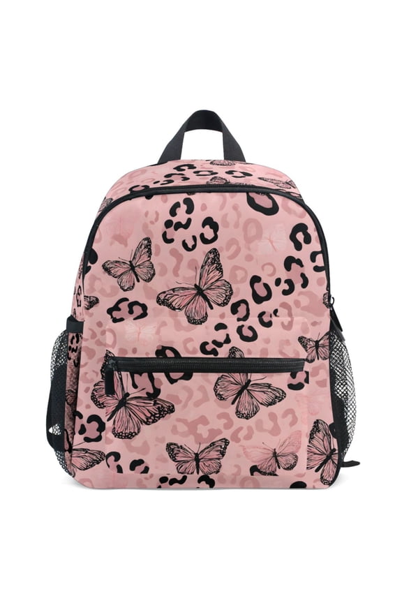 Leopard Pink Butterfly Pattern School Backpack Student Bookbag Mini Bag