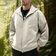 thumbnail image 2 of Iugvhana Men's Hooded Softshell Jacket Zip Up Casual Waterproof Windbreaker Lightweight Loose Outdoor Hiking Cycling Jackets Beige XXXL, 2 of 6