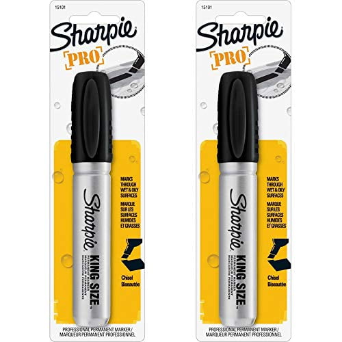 Sharpie 15101PP Pro King Size Permanent Markers, Chisel Tip, Black Ink Marks On Wet and Oily Surfaces, Sturdy Felt Chisel Tip and Durable Body, Pack of 2 Markers