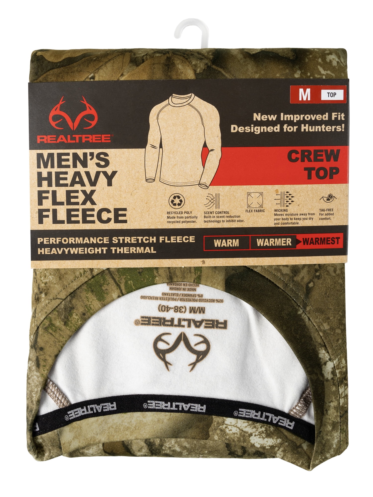 Realtree Men's Heavyweight Fleece Base Layer Thermal Shirt, Realtree APX, XL
