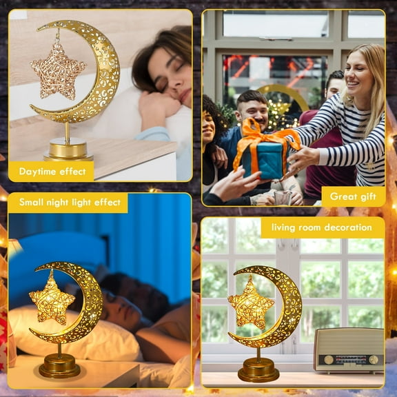 Ramadan Desk Lamps Gifts Hollow Moon Eid Mubarak Decorative Night Light (A)